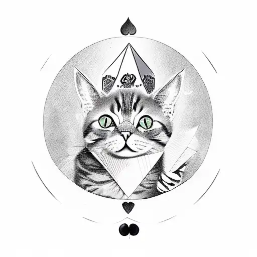 Cat Holding 2 Cards Q Heart And Q Diamond Pose As Poker Master