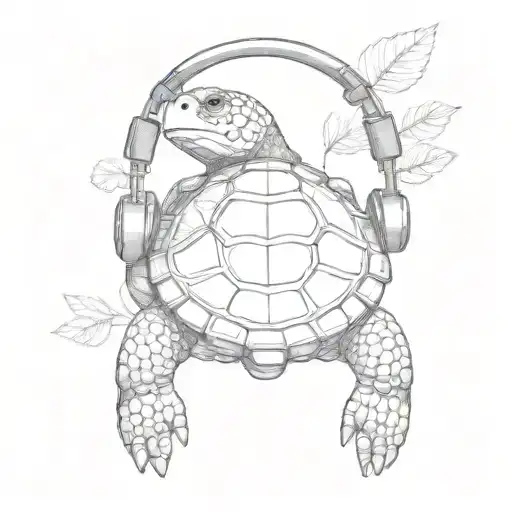 A Turtle With Headphones Listening To Nature Sounds