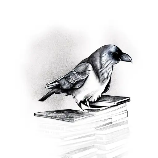 Raven Sitting On Books