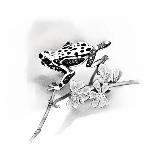 Poison Dart Frog On A Branch With Flowers