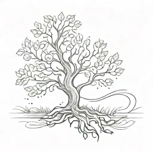 An Abstract Tattoo Of A Tree Of Life Symbolizing Growth And Spiritual Connection To Nature