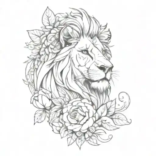 Lion With Flowers