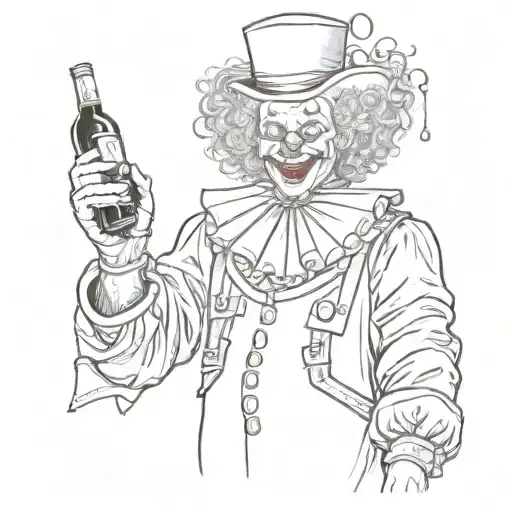 A Clown With A Gun And A Bottle Of Wine