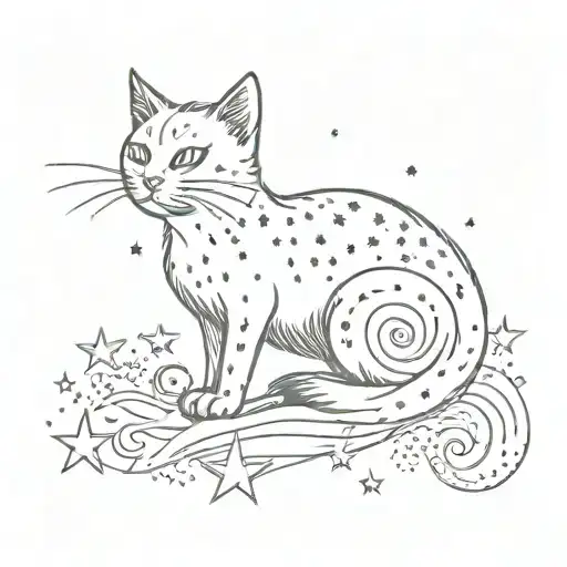A Whimsical Design Featuring A Cat Silhouette Surrounded By Stars And Moons