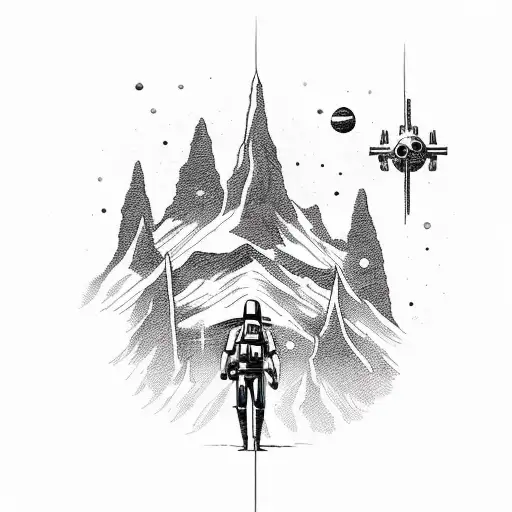 Cross On Mountain With Space And Starwars