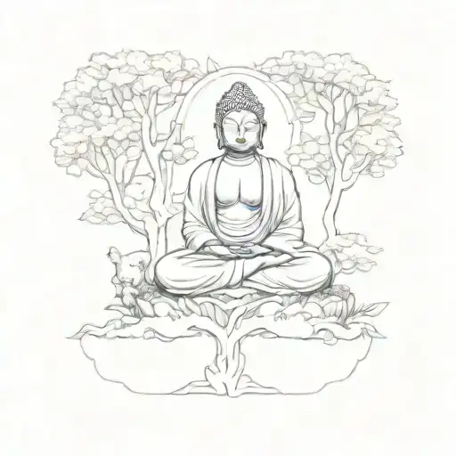 A Serene Buddha Meditating Under A Tree Of Wisdom Lion Animal