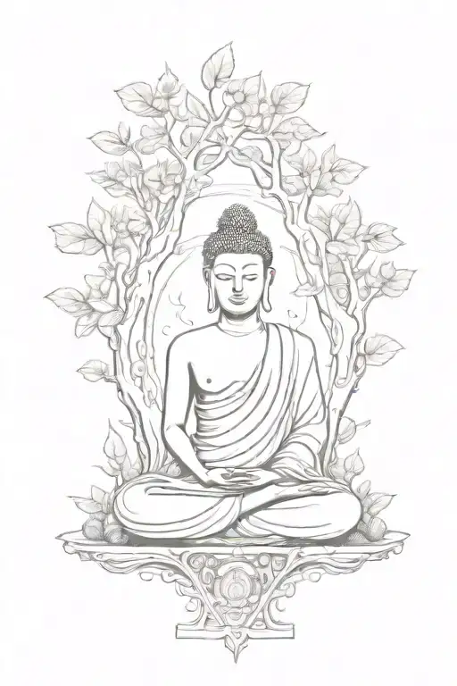 A Serene Buddha Meditating Under A Tree Of Wisdom Surrounded