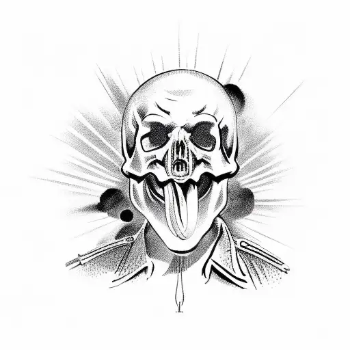 Wehrmacht Soldier Firing Bazooka Rocket Out Of Right Eyesocket Of A Human Skull