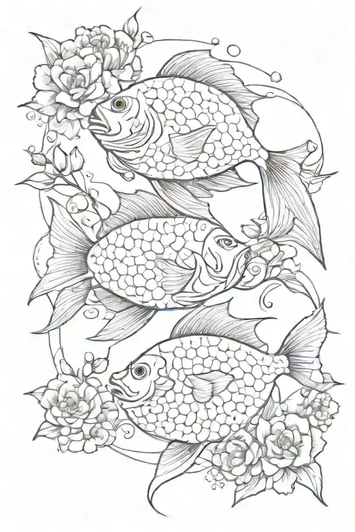 Two Moon Fish With A Flower In Asian Style