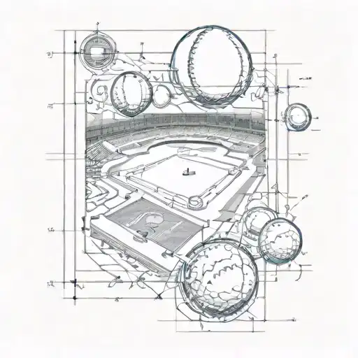 An Architectural Blueprint Design Incorporating Elements Of Baseball And Golf