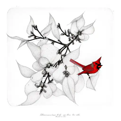 Blooming Dogwood Branch With Male Cardinal