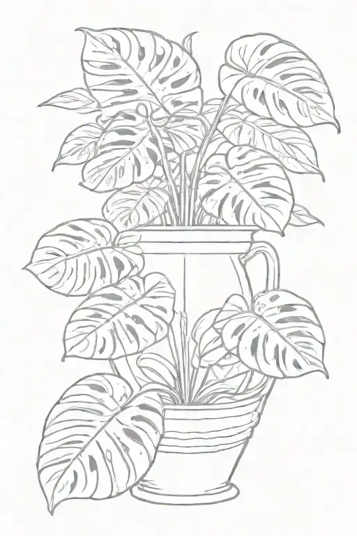 Vintage Vase With Monstera Plant