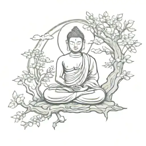 A Serene Buddha Meditating Under A Tree Of Wisdom Surrounded