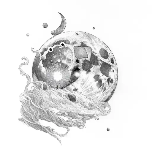 Cresent Moon With Random Loops Around It With The Name Reiya Hidden In It