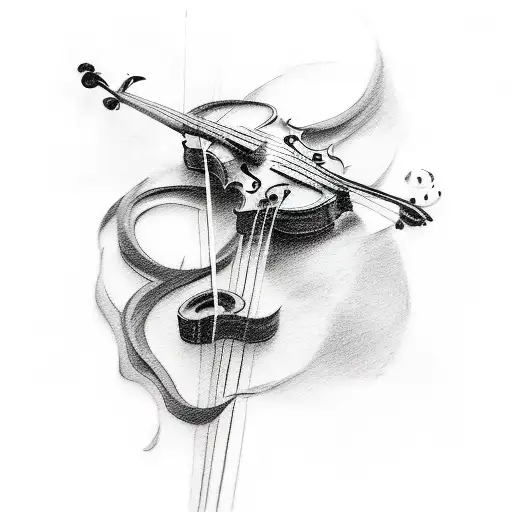A Sketch Style Tattoo Of A Violin Merging With The Ocean Waves