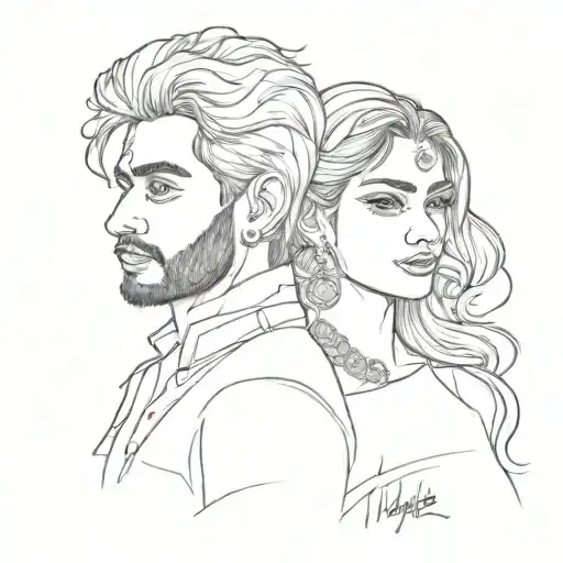 A Tattoo Design Combining The Names Neha And Vaibhav In A Sketchy Portrait Style