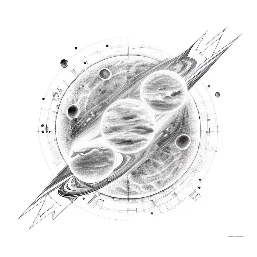 Planets Colliding With Geometric Patterns And Transitioning To Sheet Music