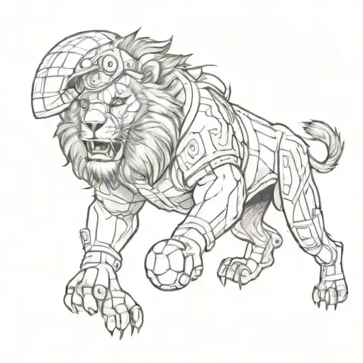 A Lion Wearing A Construction Hard Hat Playing Football