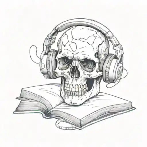 A Skull With Headphones Listening To Metal Music While Reading A Book