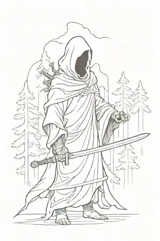 Ghost With Sword In Front Of Forest