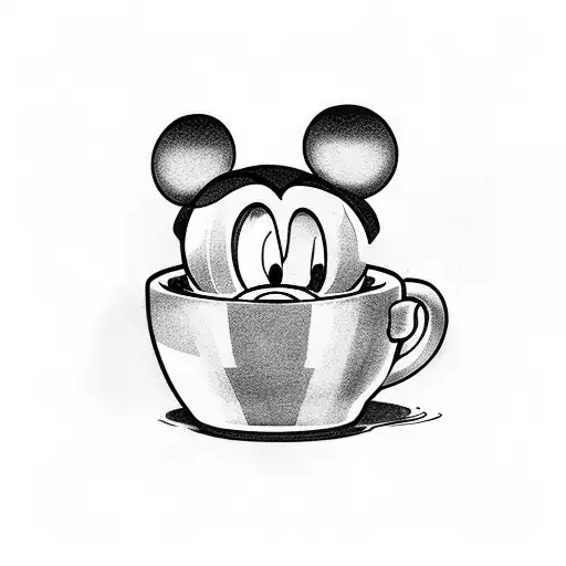 Angle Mickey Mouse Drinking Coffee