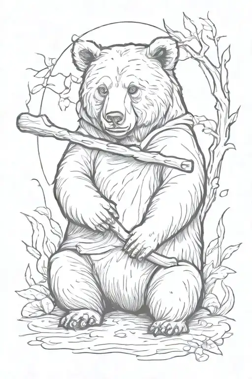 A Bear Holding A Stick