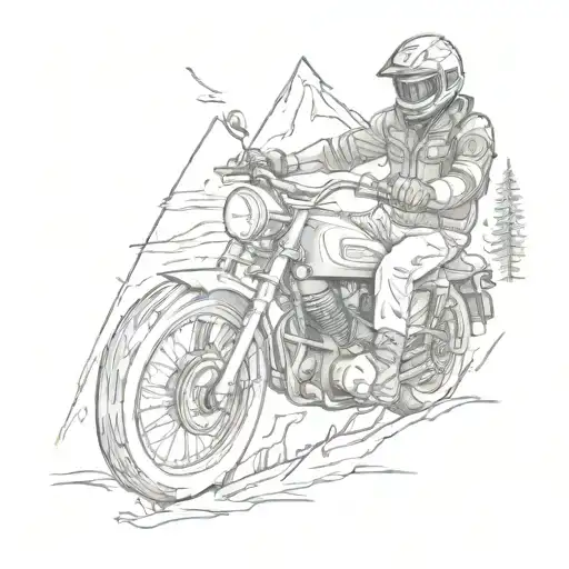 A Tattoo Of A Motorcycle Rider Surrounded By Wilderness And Outdoor Elements