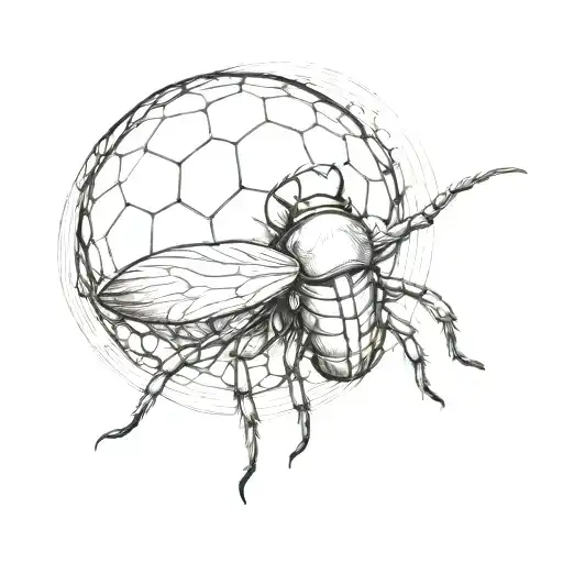 A Detailed Blackwork Tattoo Of A Roly Poly Insect Crawling On An Organic Shape Background