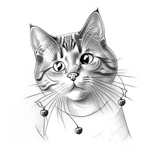 Tattoo Of A Cat Surrounded By Cherry Blossoms