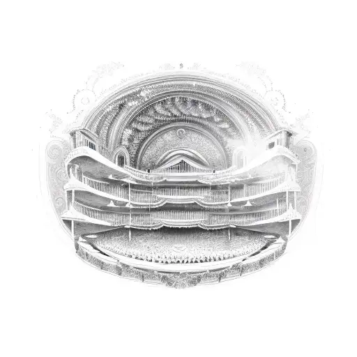 A Detailed Sketch Of A Vintage Opera House With Waves Crashing In The Background