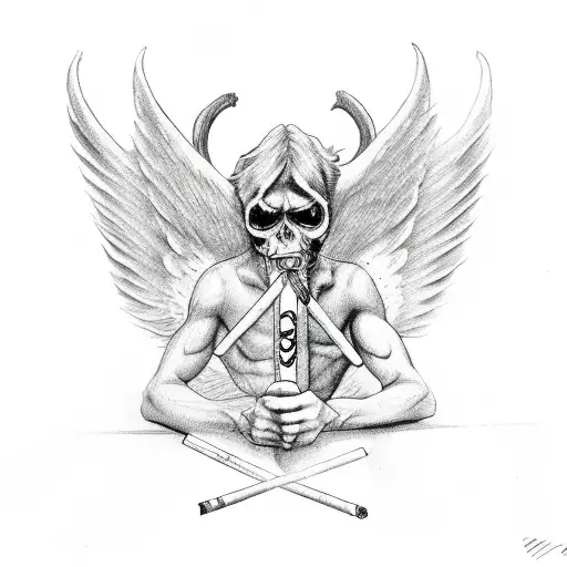 Devil With Angel Wings Also Smoking A Cigar