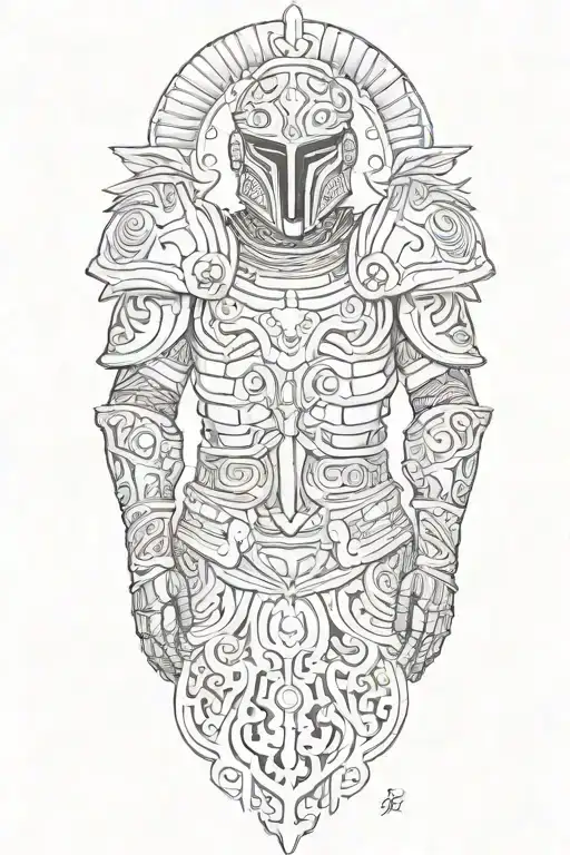 An Intricate Design Featuring Roman Soldier Armor With Maori Patterns And Skeletal Elements