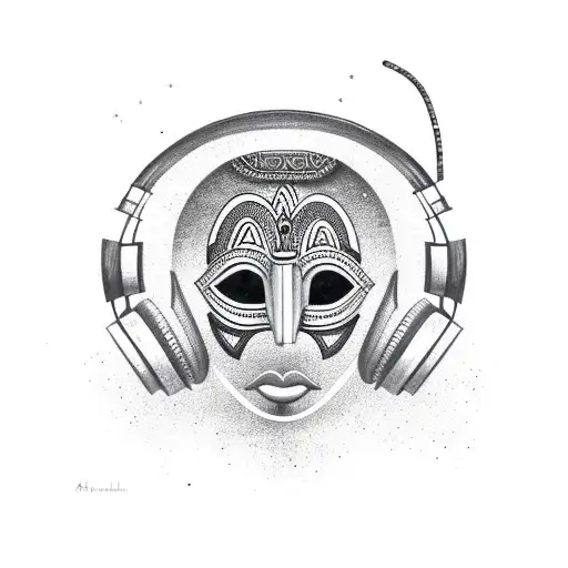 African Mask Edo Nigeria With Planets Starring Headphones