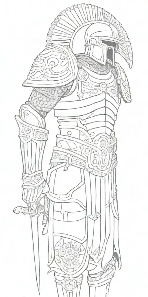 An Intricate Design Featuring Roman Soldier Armor With Maori Patterns And Skeletal Elements