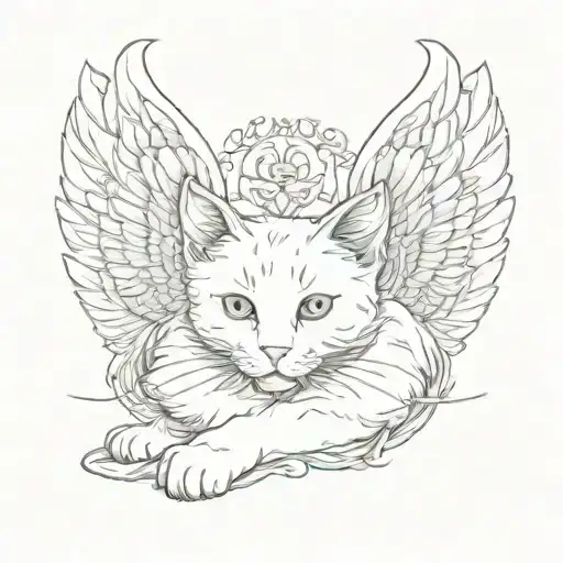 Cat With Angel Wings Laying Horizontally