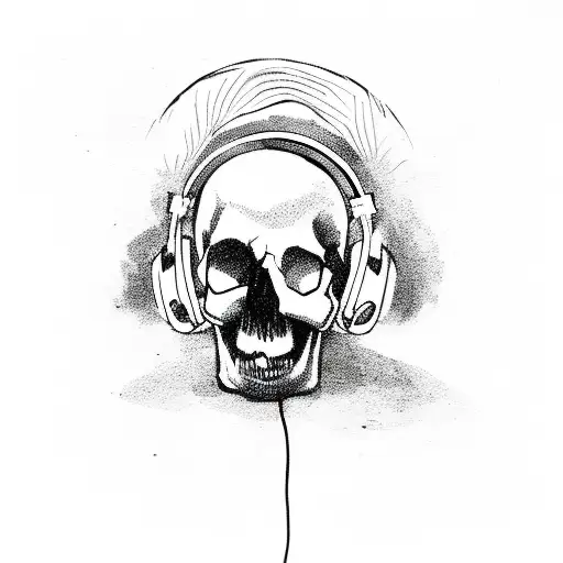 A Skull Wearing Headphones And Listening To Music