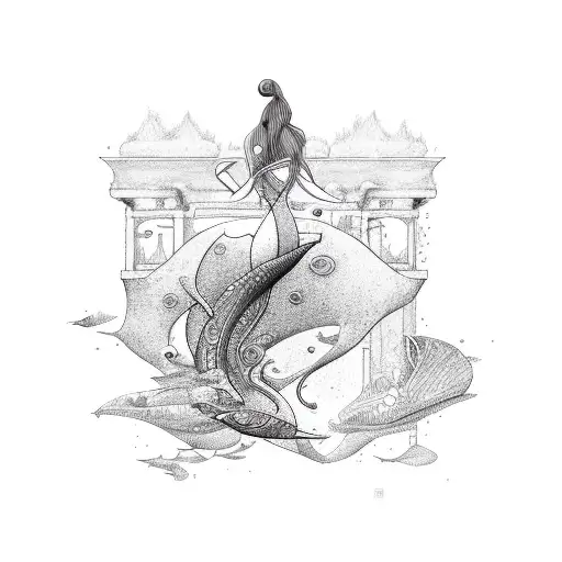 An Architectural Blueprint With A Swimming Mermaid