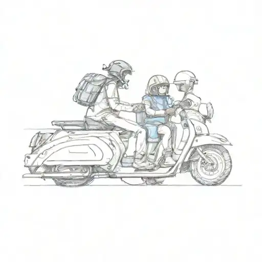 Two People On A Scooter With A Car Behind Them