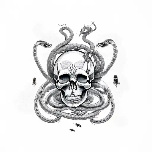 Skull With Snakes And Bugs