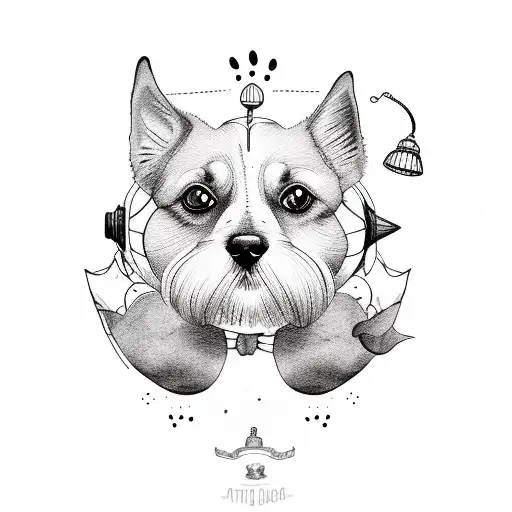 A Playful Tattoo Featuring A Dog And A Cat In A Whimsical Setting