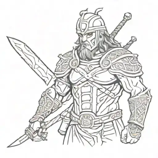 A Sketch-style Tattoo Of A Celtic Warrior With Scottish Tartan Accents