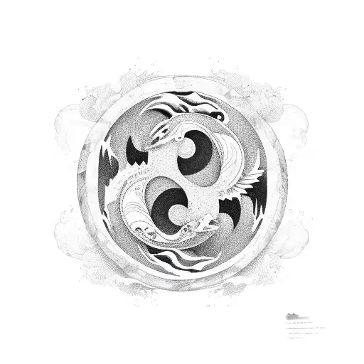 Yin And Yang That Is Made Of One Side Mountain And Waves In The Other Side