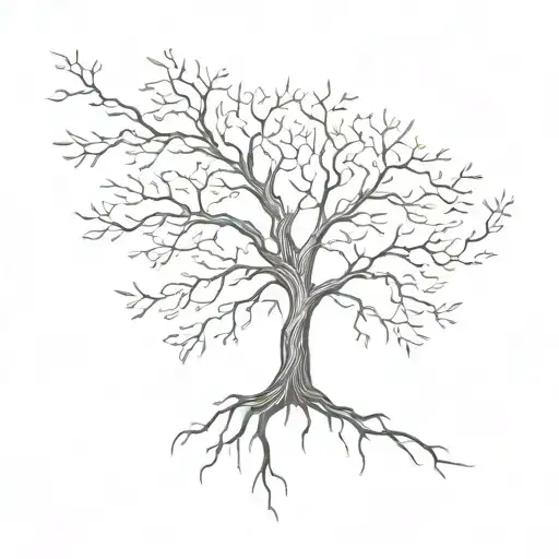 A Minimalist Tattoo Of A Solitary Tree With Intricate Roots Symbolizing Strength And Independence