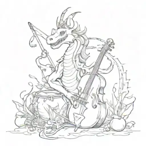 Combine A Dragon And Musical Instruments In A Sketch Style Tattoo Inspired By Olivia Rodrigo's Music