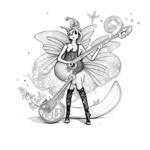A Whimsical Fairy Playing A Pink Guitar Surrounded By Candy