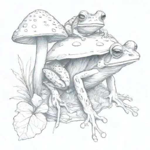 A Scientific Illustration Of A Frog And Mushroom Interacting In A Natural Setting