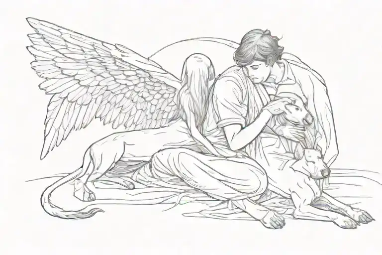 An Angel Comforting A Doberman In A Moment Of Loneliness