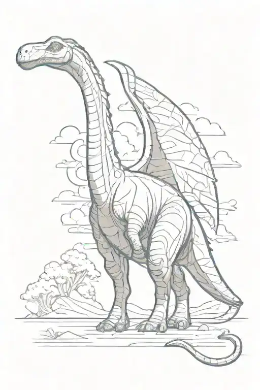 Brachiosaurus With Wings Attached To Back Cartoon Style