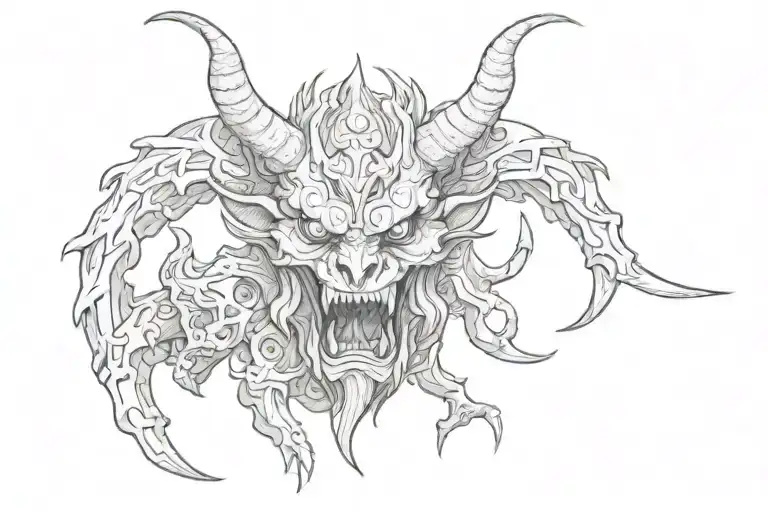 Traditional Style Demon Woodcarving With A Lot Of Black