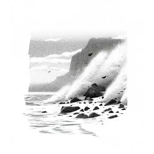 Beach With Waves Against The Cliff